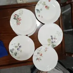 ナルミボーンチャイナフルーツ柄陶磁器ラウンドプレート5枚セット