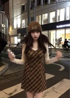 GRL チェック柄リボンキャミミニワンピース［dk1292] Sサイズ