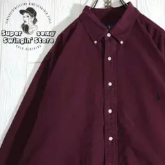 人気 ラルフローレン 長袖シャツ 2XL レッド 無地 ボタンダウン 古着
