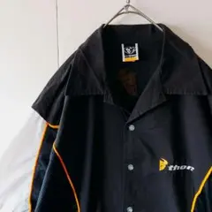 USA製 thor 脇メッシュ パイピング開襟ワークシャツ L 黒白黄 FOX