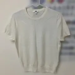 セールUNIQLO ユニクロ　半袖ニット　クルーネック　L ホワイト　毛100%