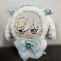 ちびぐるみ　きぐるみぬい服　ギンガムチェック水色　たれみみうさぎ　服のみ　裏地付