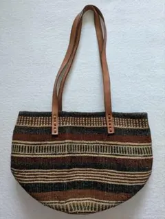 ★アフリカケニア　サイザルバオバブバッグ　ハンドメイド　エスニックボーダー柄