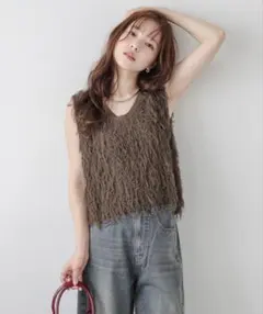 AMELY フリンジベスト　ブラウンのサムネイル