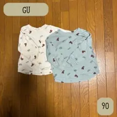 (90) GU ジーユー BABY カンタンT 長袖 クマ柄 2枚セット