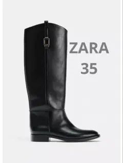 新品タグ付 未使用 ZARA フラット乗馬ブーツ ロングブーツのサムネイル