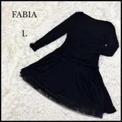 【FABIA】ファビア ひざ丈カットソーワンピース L ブラック レース素材