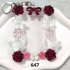 【647】B8 トレカキーホルダー レジンデコ フラワー レッド 赤