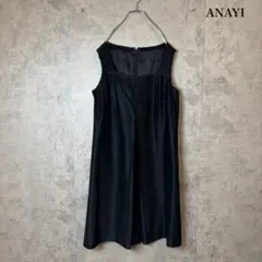 ANAYI 胸元 ビーズ刺繍 ノースリーブ　ワンピース 黒 きれいめ N3907