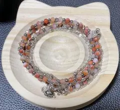 天然石と銅製ホワイトKの多重巻きブレスレット、バングル