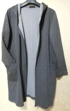 グレー フード付き ロングカーディガン