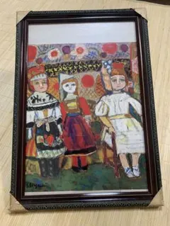 ☆昭和レトロ☆東郷青児⭐︎ビジューアート　赤いスカーフ　丸額壁掛け 東郷青児 丸額壁掛け ビジューアート☆昭和レトロ☆赤いスカーフ