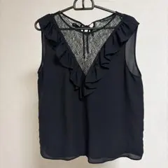 ZARA BASIC ブラックノースリーブシャツ L 透け感