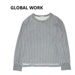 グローバルワーク　ネックビジューウラケプルオーバートップス　ストライプ　重ね着