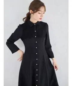 【新品タグ付き】ヨークレース切り替えバックレースアップシャツワンピース　ブラック