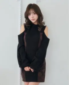 ダーリッチ サイドチェックニットミニワンピース