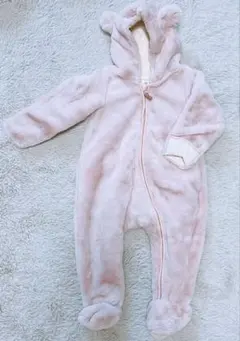 H&M ベビー　カバーオール　フリースアウター 74cm ピンク　くま耳　足つき