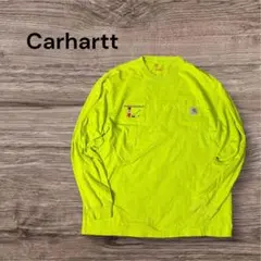 Carharttカーハートセーフティグリーン ロンT 企業刺繍 ポケット L