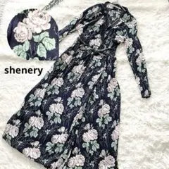 シーナリー shenery フラワープリントロングガウン ロングワンピース 黒
