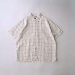 BRUNO リネン 半袖チェックシャツ アイボリー　 2Xのサムネイル