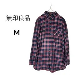 無印良品 チェック柄シャツ ネルシャツ　M ネイビー・赤　綿100