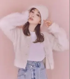 【SNIDEL】ビジューリボンカーディガン ライトピンク