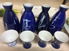 青色 陶器 徳利 おちょこセット