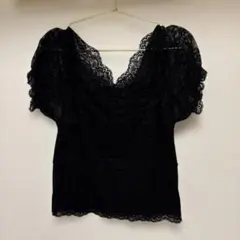 レース フリル袖 黒トップス　ピーラディエンスのサムネイル