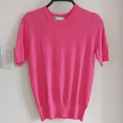ZARAピンク半袖カットソーニット薄手　M