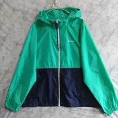 ★180　Columbia　薄手アノラックパーカXL　緑紺　フルジップ　US古着