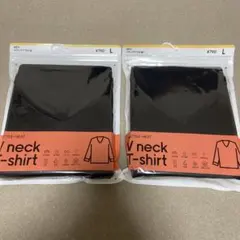 【新品】GU スタイルヒート VネックTシャツ（9分袖） ブラックL 2点