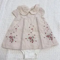 Petit main ピンク刺繍いちご　ロンパース 80