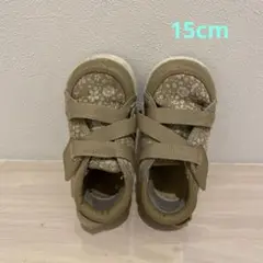 イフミー　花柄ベージュベビーシューズ