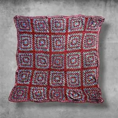 BQJV クロシェ ニット ラグ ビンテージ 赤 青 黄 グラニースクエア M