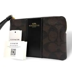 未使用級 コーチ　リストレット ポーチ 小物入れ　シグネチャー PVC ブラウン