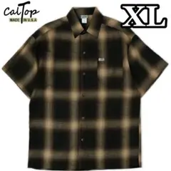 新品 CALTOP キャルトップ 半袖チェックシャツ ブラウンカーキ XL