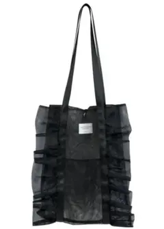 ☆新品☆ シンプル トートバッグ メッシュ フリル A4 縦型 ブラック