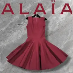 ALAÏA アライア ニット ワンピース ノースリーブ フレア ボルドー 38のサムネイル