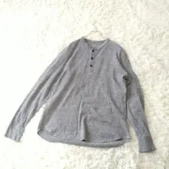 UNIQLO ユニクロ　ワッフル 長袖ヘンリーネック TシャツカットソーMグレー