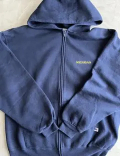 【美品】90s usa製RUSSELL MICHIGAN 刺繍　パーカー　短丈