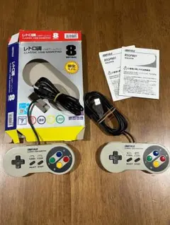 iBUFFALO　レトロ調USBゲームパッド BSGP801GY　2個セット