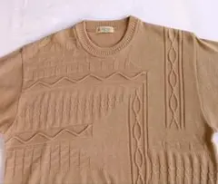 80s 90s サマーニット3Dニット 立体編み セーター 半袖 ベージュ
