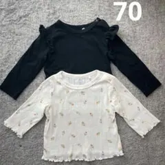 【2枚セット】長袖カットソー　長袖Tシャツ　女の子　花柄　黒フリル　綿100