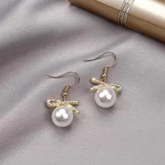 人気　パール　リボン　ピアス　韓国　大人　シンプル　フォーマル　高見え　S925