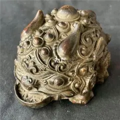銅製 三脚蟾蜍 置物 縁起物 辟邪 風水 招財 金属工芸品