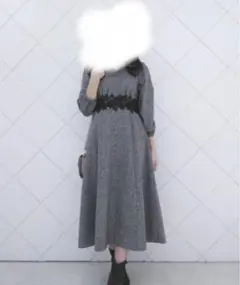 ツイードレース切替ワンピース　ブラウン　Sサイズ