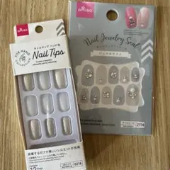 DAISO ネイルチップ ハンド用 ラメピュアホワイト12枚　ジュエリーシール付