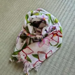 花柄ストール フリンジ付き
