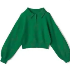 グリーン ポロシャツ風 ニット 長袖