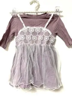 petit main パープル 七分袖 ワンピース　90 チュール　ベビー
